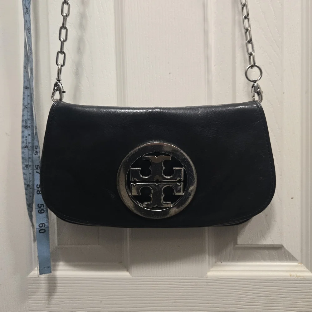 Tory Burch Reva Flap Chain Leather Logo Crossbody Bag